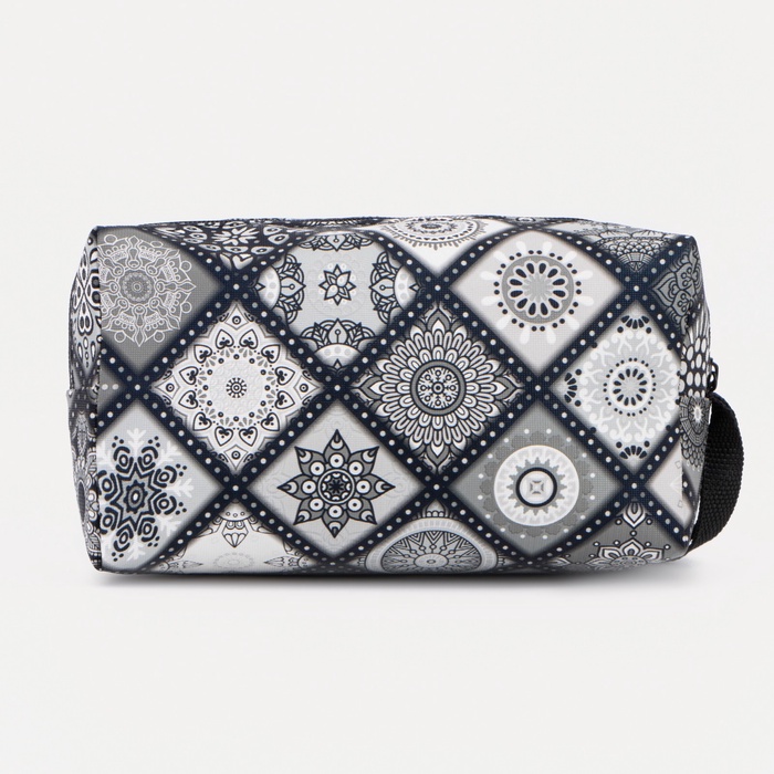 Косметичка дорожная на молнии, объёмная, с ручкой, с узором, серая