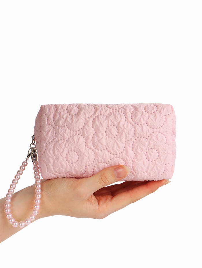 Косметичка женская «Цветочек», ручка из бусин, розовая