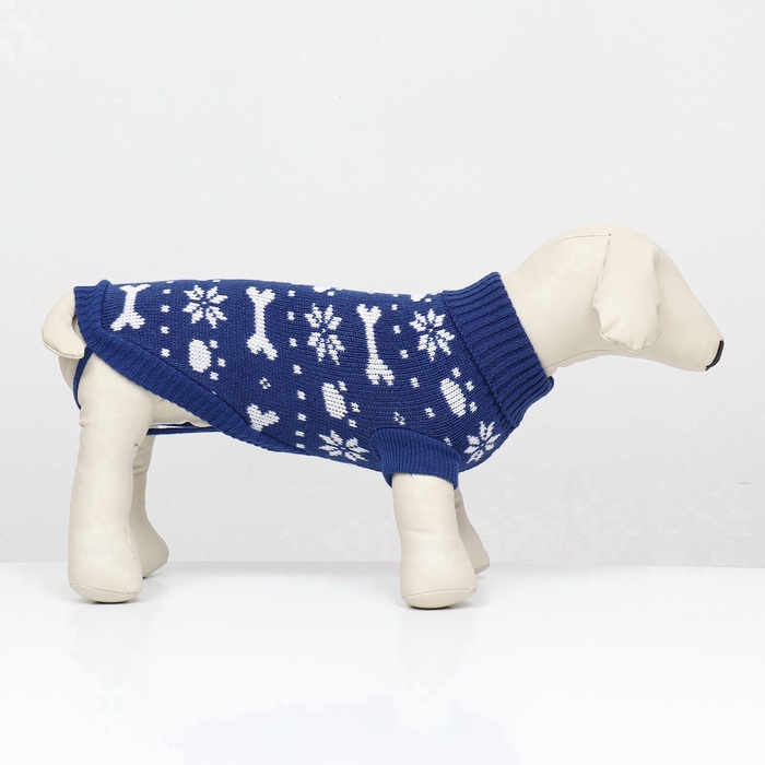 Свитер «Косточки-снежинки», размер 16 (ДС 35-39, ОГ 38-50, ОШ 24-28 см), синий