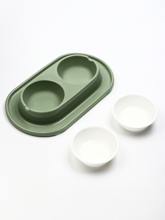 Миска для животных «Мур-мяу» 0.3 л двойная на подставке фисташковая