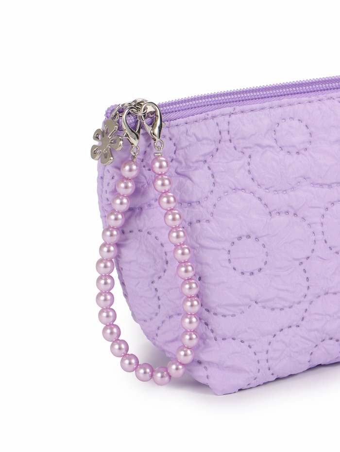 Косметичка женская «Цветочки», на молнии, ручка из бусин, сиреневая