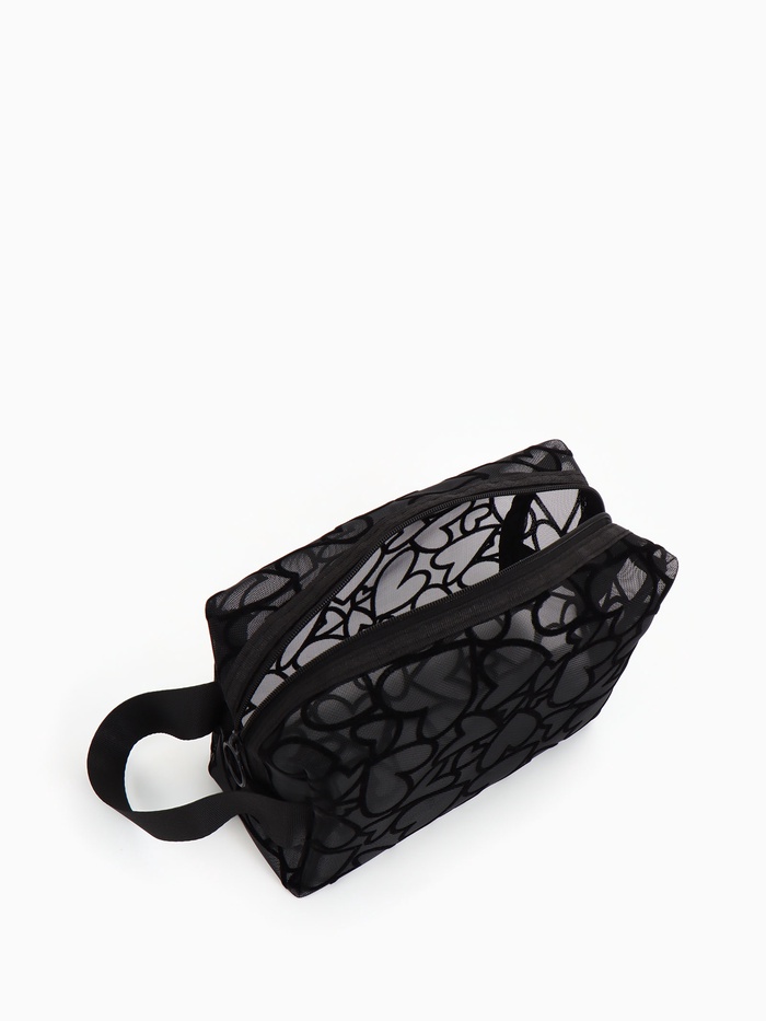 Косметичка Black beauty, с ручкой, на молнии, чёрная