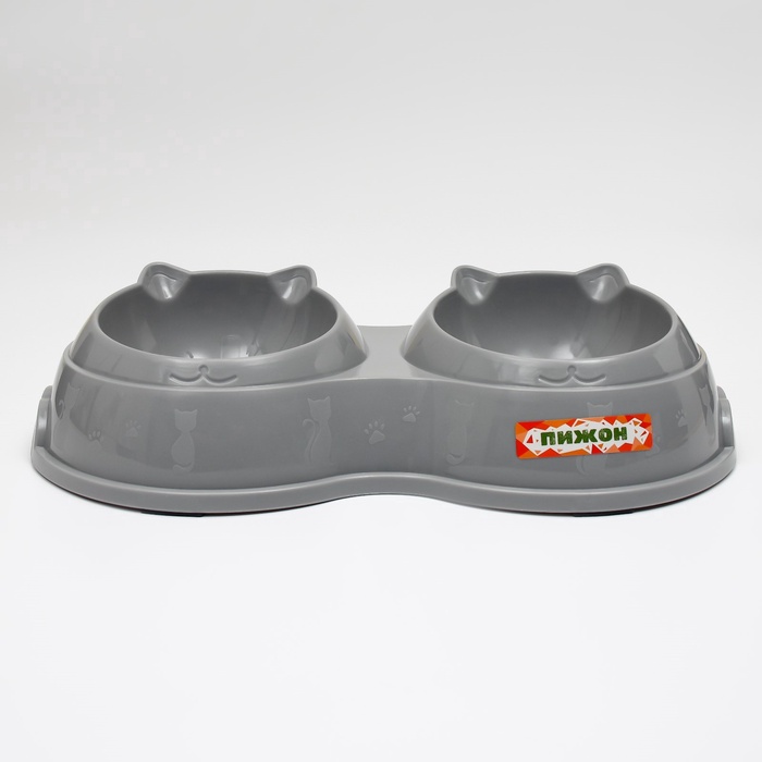 Миска двойная пластиковая, 25×14×5 см, серая