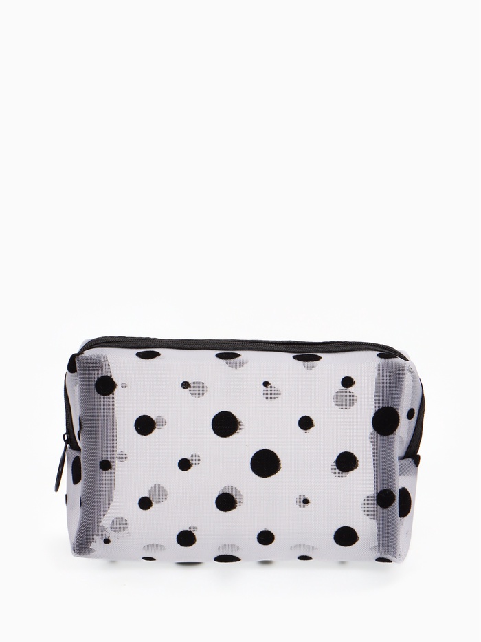 Косметичка женская DOT, с рисунком, сетка, на молнии, белая