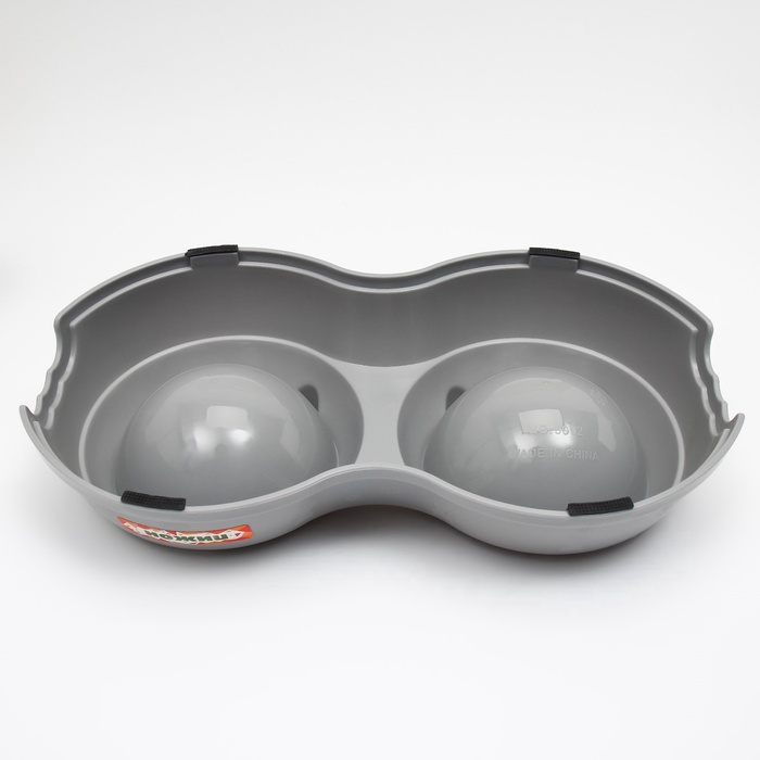 Миска двойная пластиковая, 25×14×5 см, серая