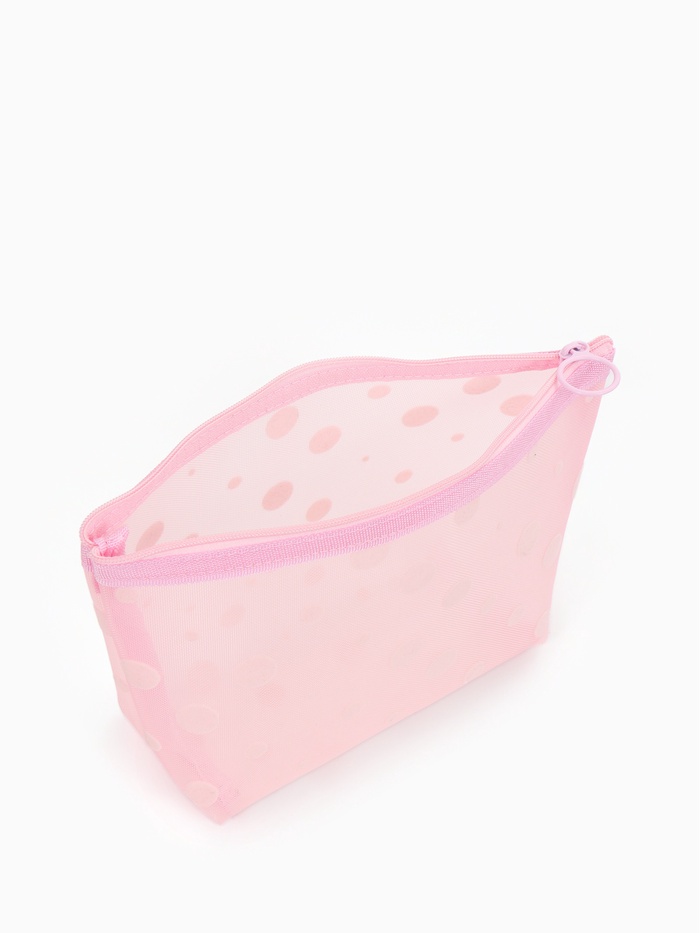 Косметичка DOTs, с рисунком, сетка, на молнии, розовая