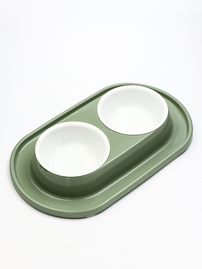 Миска для животных «Мур-мяу» 0.3 л двойная на подставке фисташковая