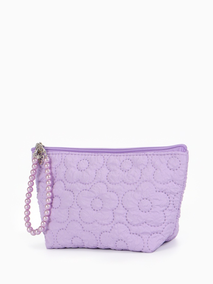 Косметичка женская «Цветочки», на молнии, ручка из бусин, сиреневая