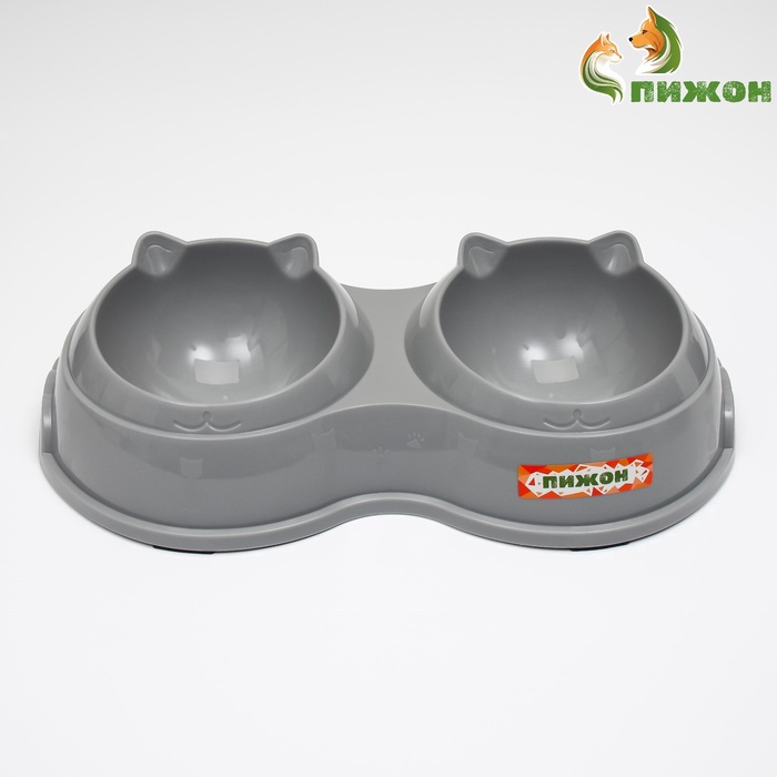 Миска двойная пластиковая, 25×14×5 см, серая