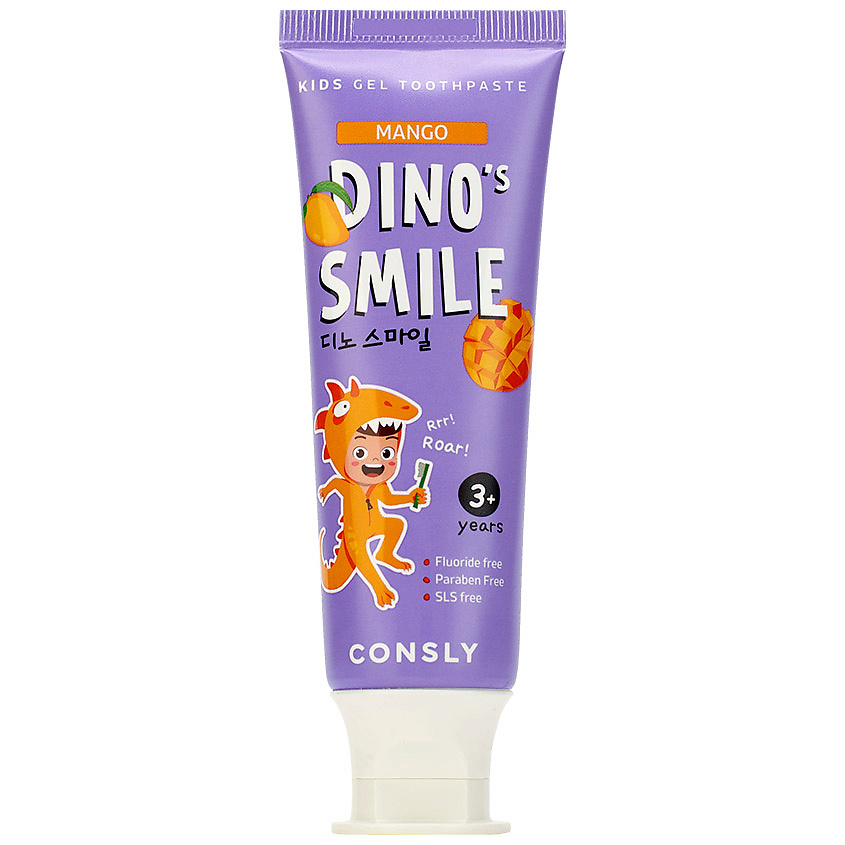 Детская гелевая зубная паста DINO's SMILE c ксилитом и вкусом манго, 60г, Consly