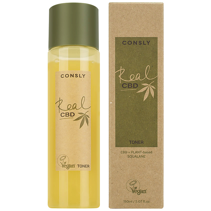 Балансирующий тонер Vegan «Real CBD» для проблемной кожи с канабидиолом и растительным скваланом, 150мл, Consly
