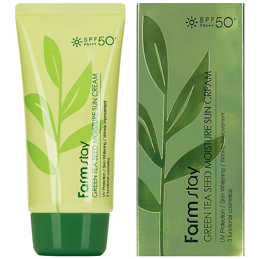 Солнцезащитный увлажняющий крем с семенами зеленого чая SPF50+/PA++++, 70г, FarmStay