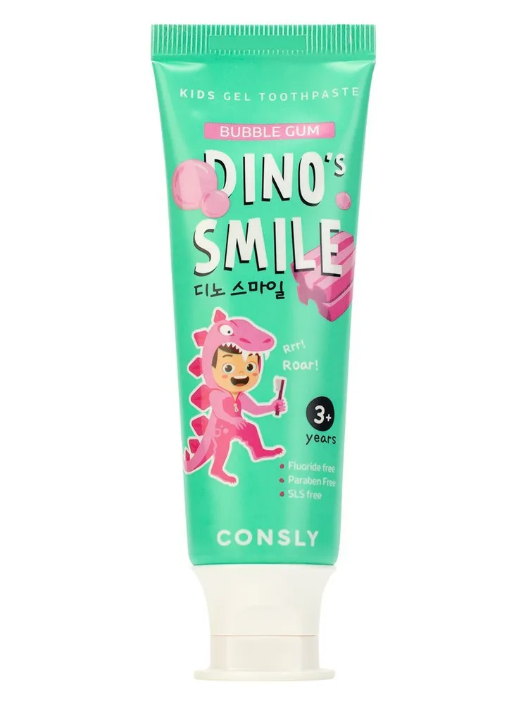 Детская гелевая зубная паста DINO's SMILE c ксилитом и вкусом жвачки, 60г, Consly
