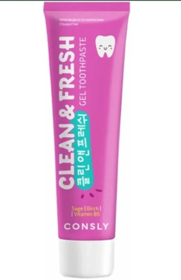 Гелевая зубная паста Clean&Fresh для защиты дёсен и зубов с экстрактами шалфея, березы и провитамином B5, 105г, Consly