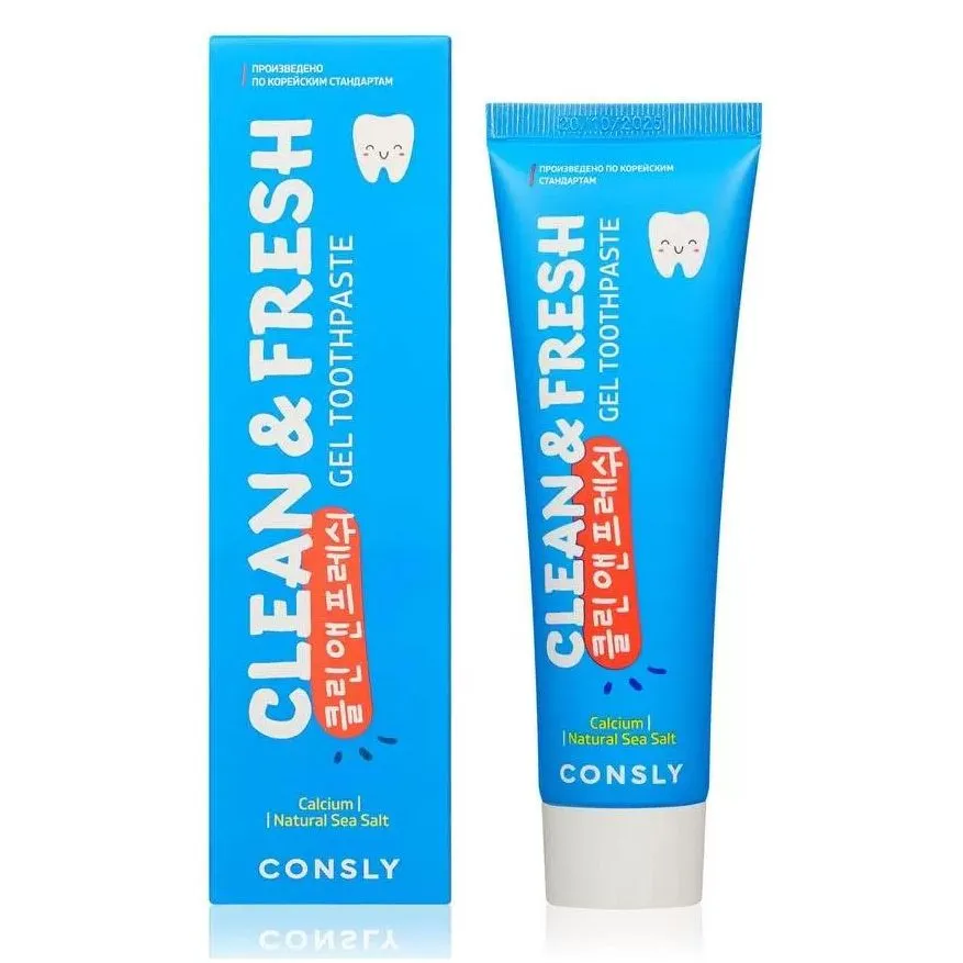 Реминерализующая гелевая зубная паста Clean&Fresh с кальцием и натуральной морской солью, 105г, Consly