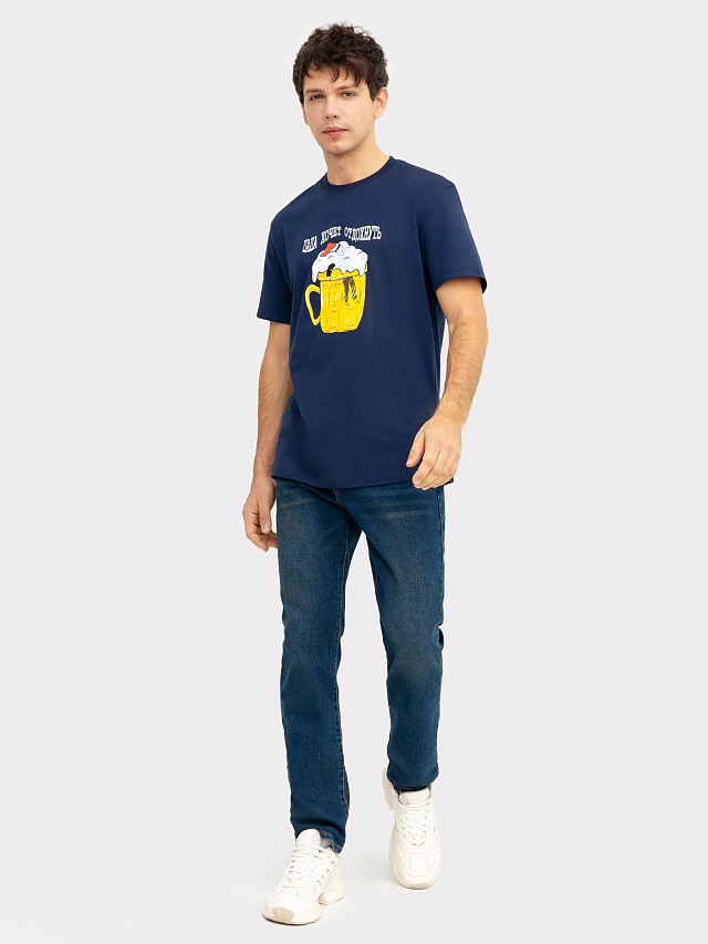 Футболка мужская синяя с принтом