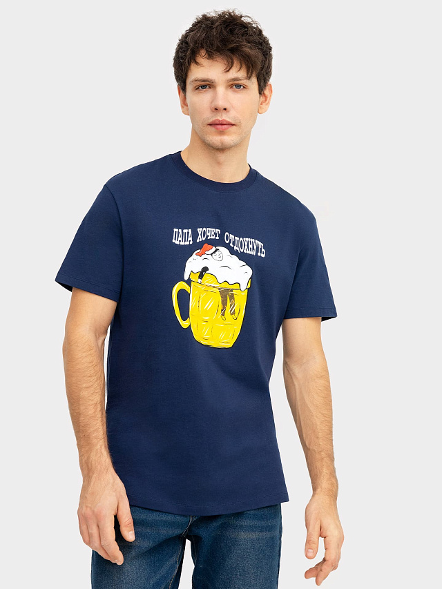 Футболка мужская синяя с принтом