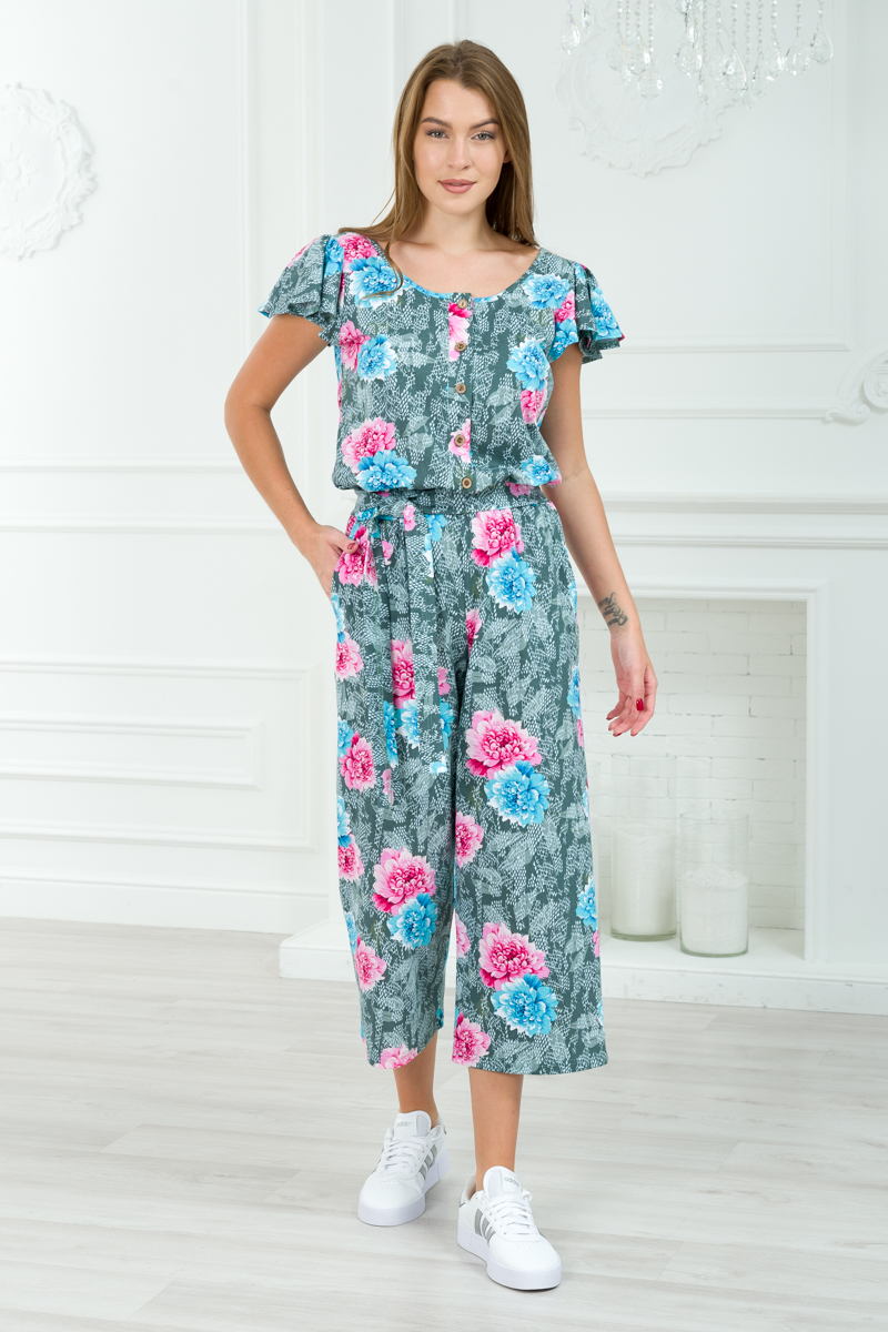 Комбинезон женский из кулирки Верена пион на сером