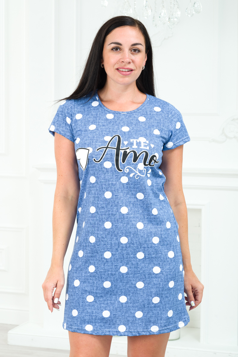 Туника женская из кулирки Медея горох голубой