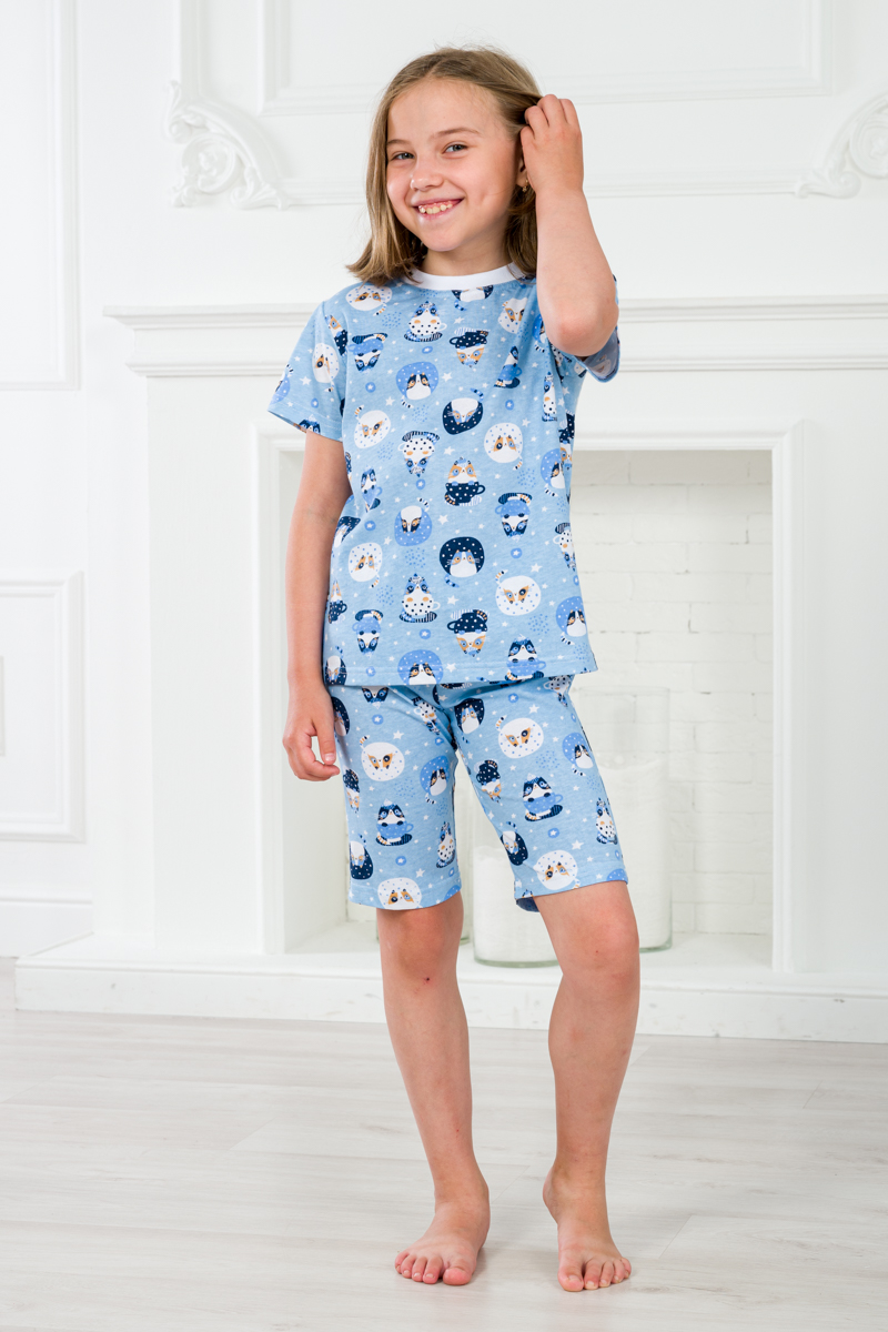Пижама детская из футболки и бридж из кулирки Кошки