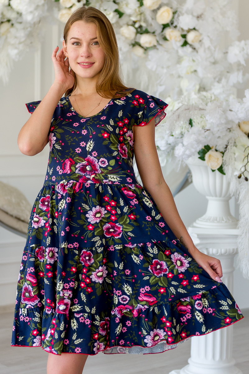 Платье женское из кулирки Люси малиновый колос