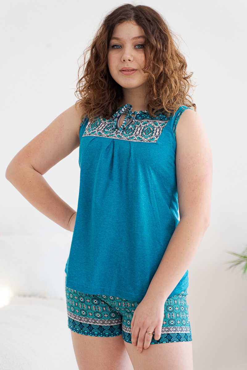 Пижама женская из майки и шорт из кулирки Лисандра бирюза