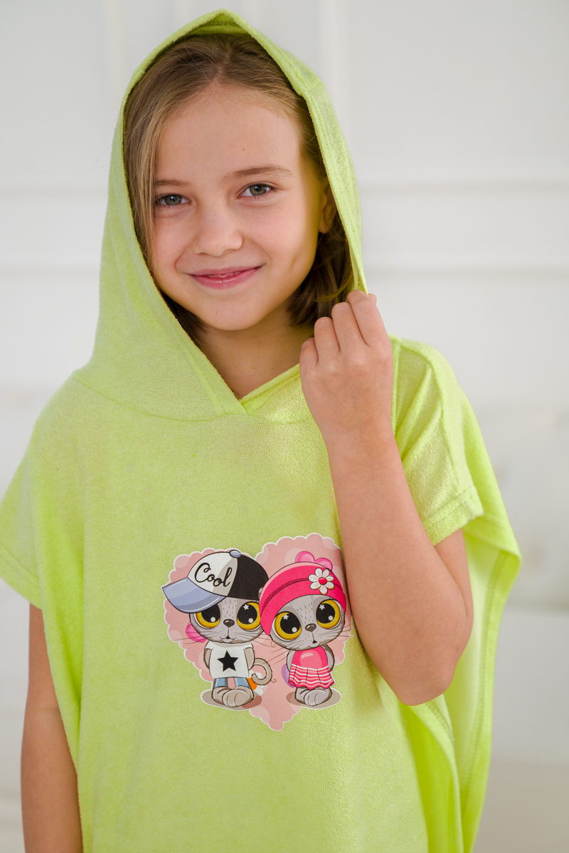 Халат детский Пончо махра Друзья нежно-зеленый