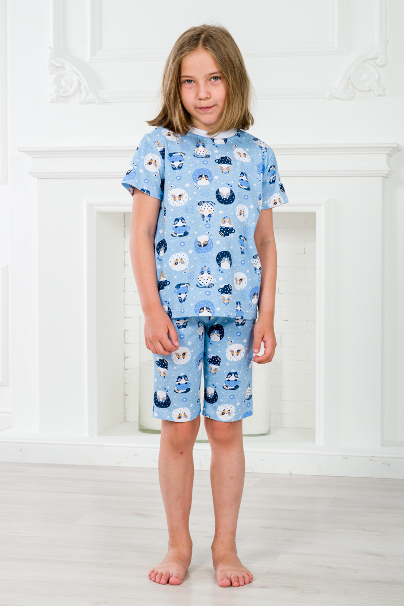 Пижама детская из футболки и бридж из кулирки Кошки