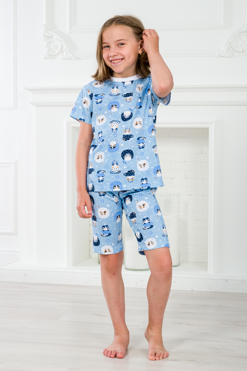 Пижама детская из футболки и бридж из кулирки Кошки
