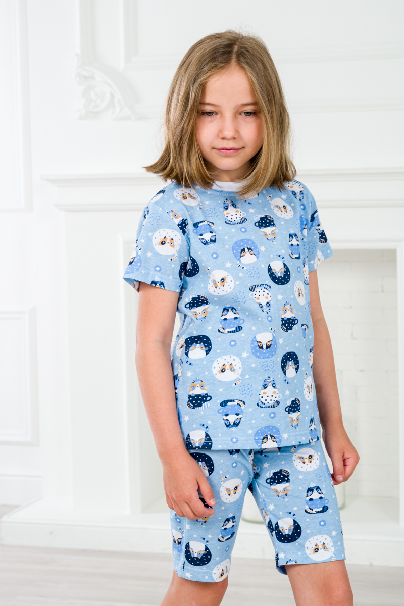 Пижама детская из футболки и бридж из кулирки Кошки