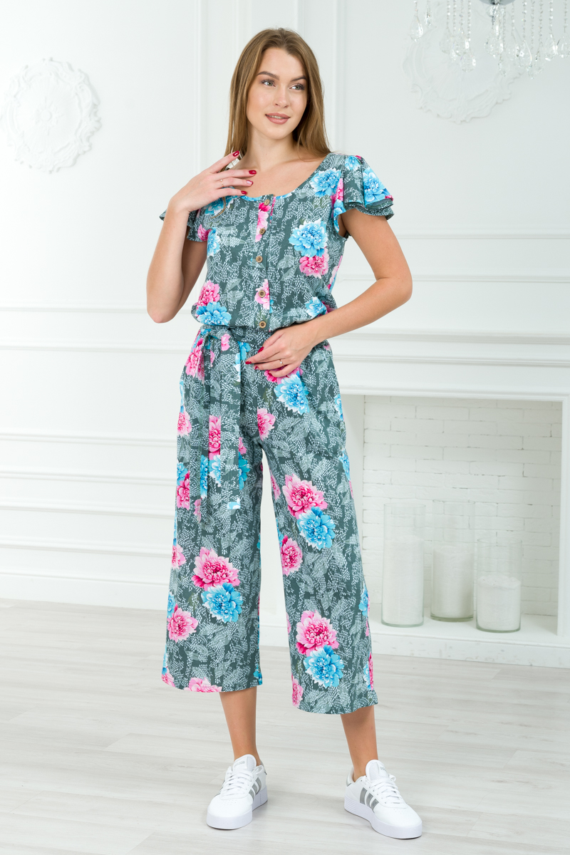 Комбинезон женский из кулирки Верена пион на сером