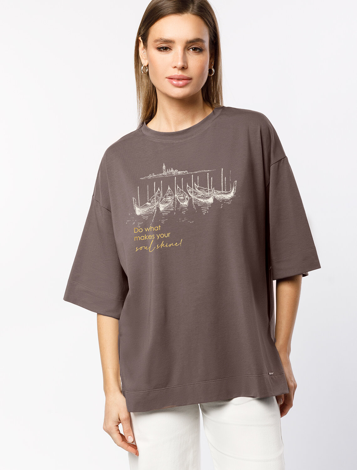 ст. цена1490руб.! VILATTE Футболка D49.082кофе_soul shine