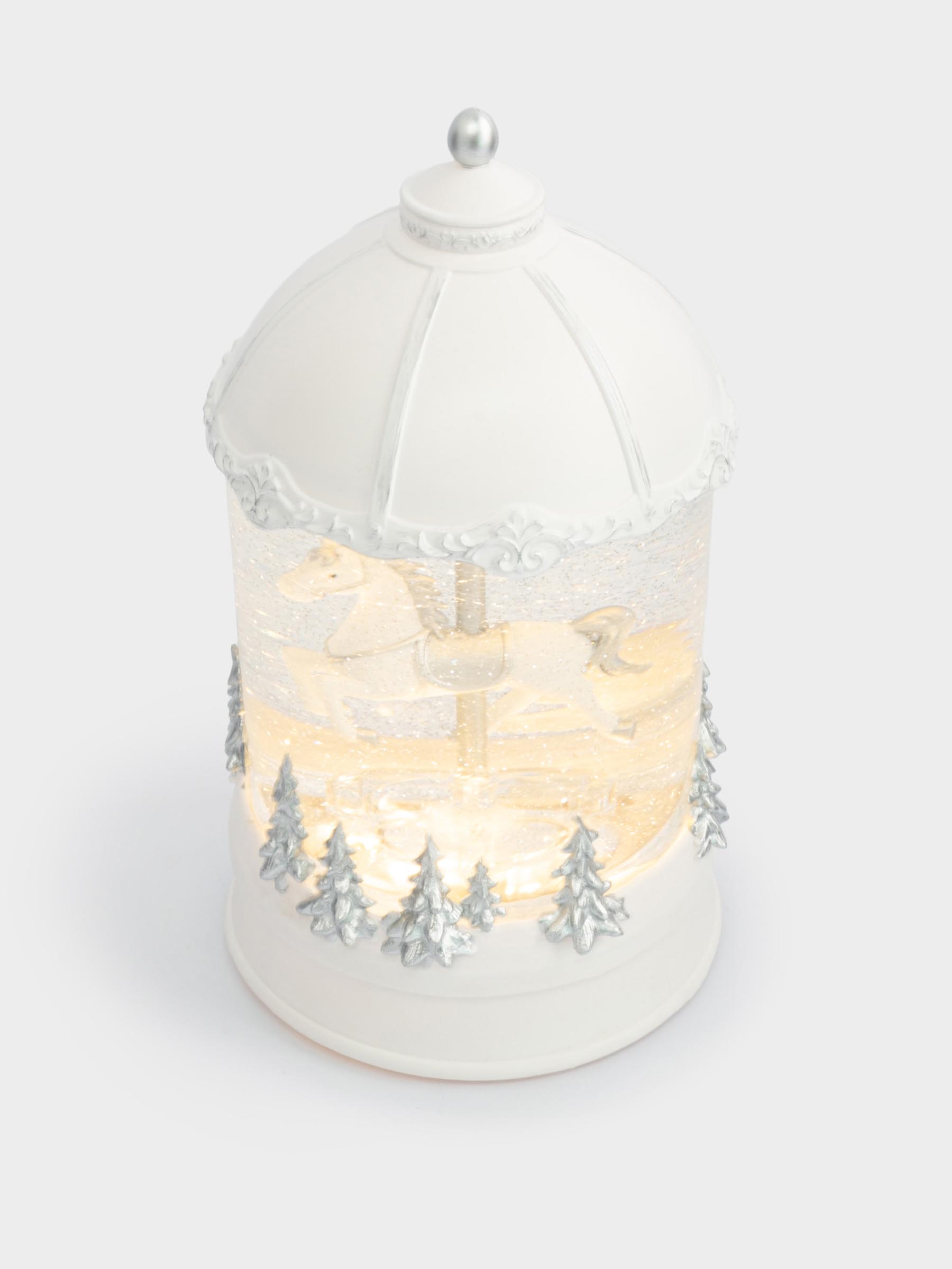 Снежный фонарь, 20 см, с подсветкой, пластик, белый, Лошадь под куполом, Horse