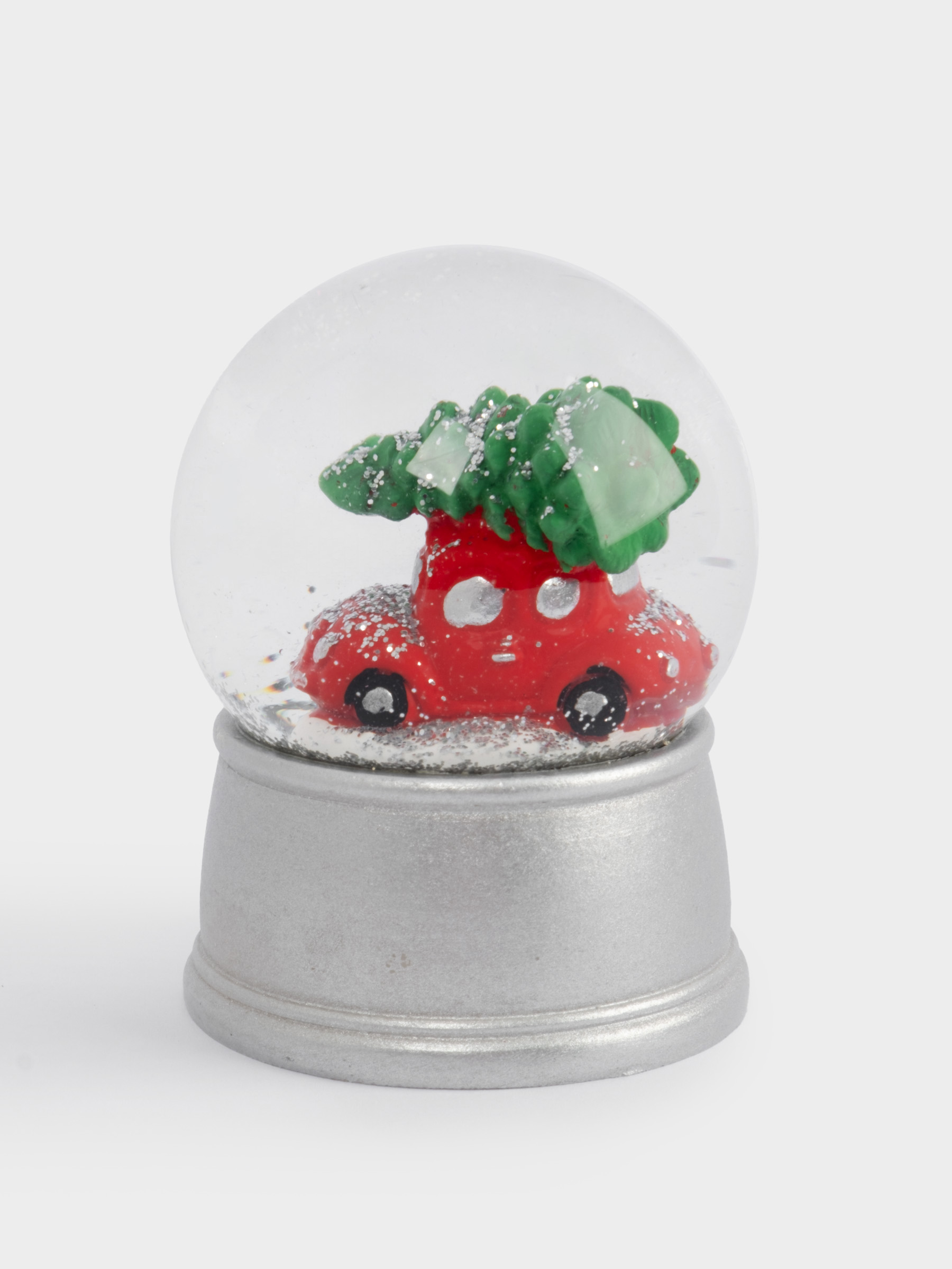 Снежный шар, 7 см, с подсветкой, стекло/полирезин, серебристый, Машина с елкой, New year