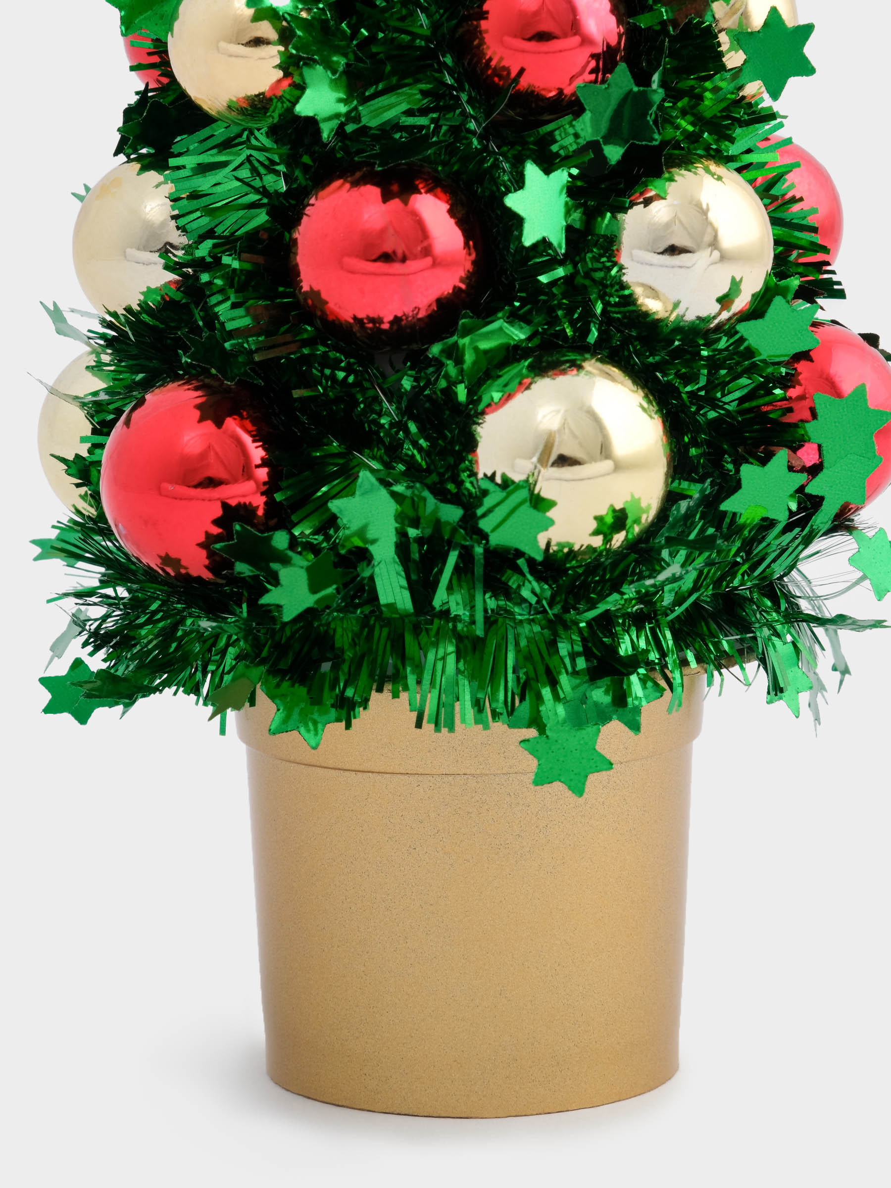 Ель искусственная, 21 см, с шарами, в горшке, мишура/пластик, зеленая, New year