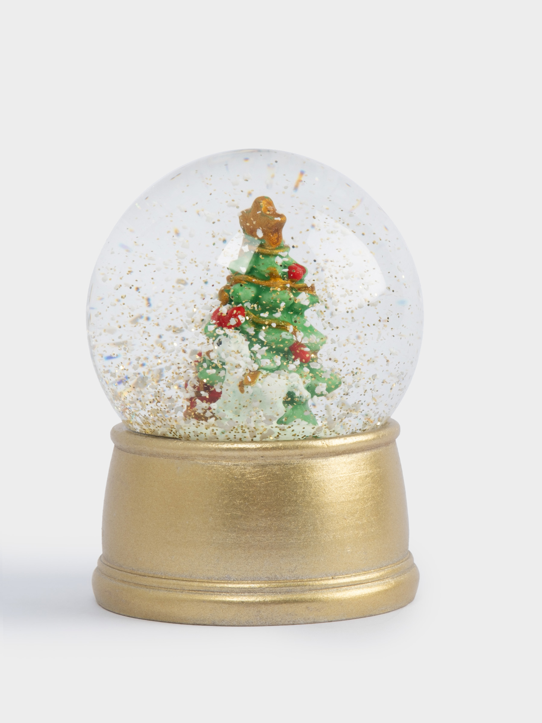 Снежный шар, 7 см, с подсветкой, стекло/полирезин, золотистый, Ель с подарками, New year