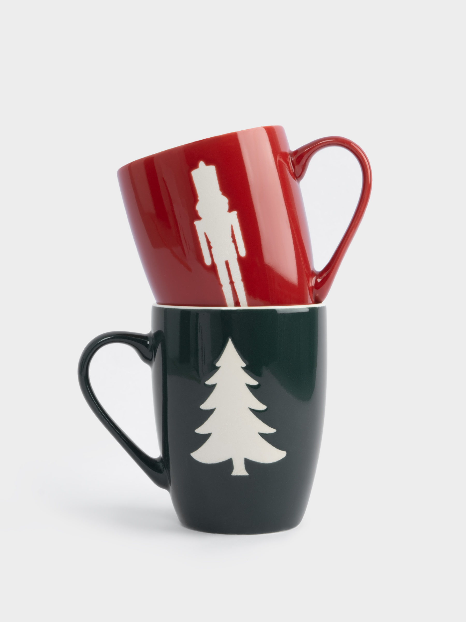 Кружка, 380 мл, 2 шт, фарфор N, зеленая/бордовая, Елка/Щелкунчик, New year