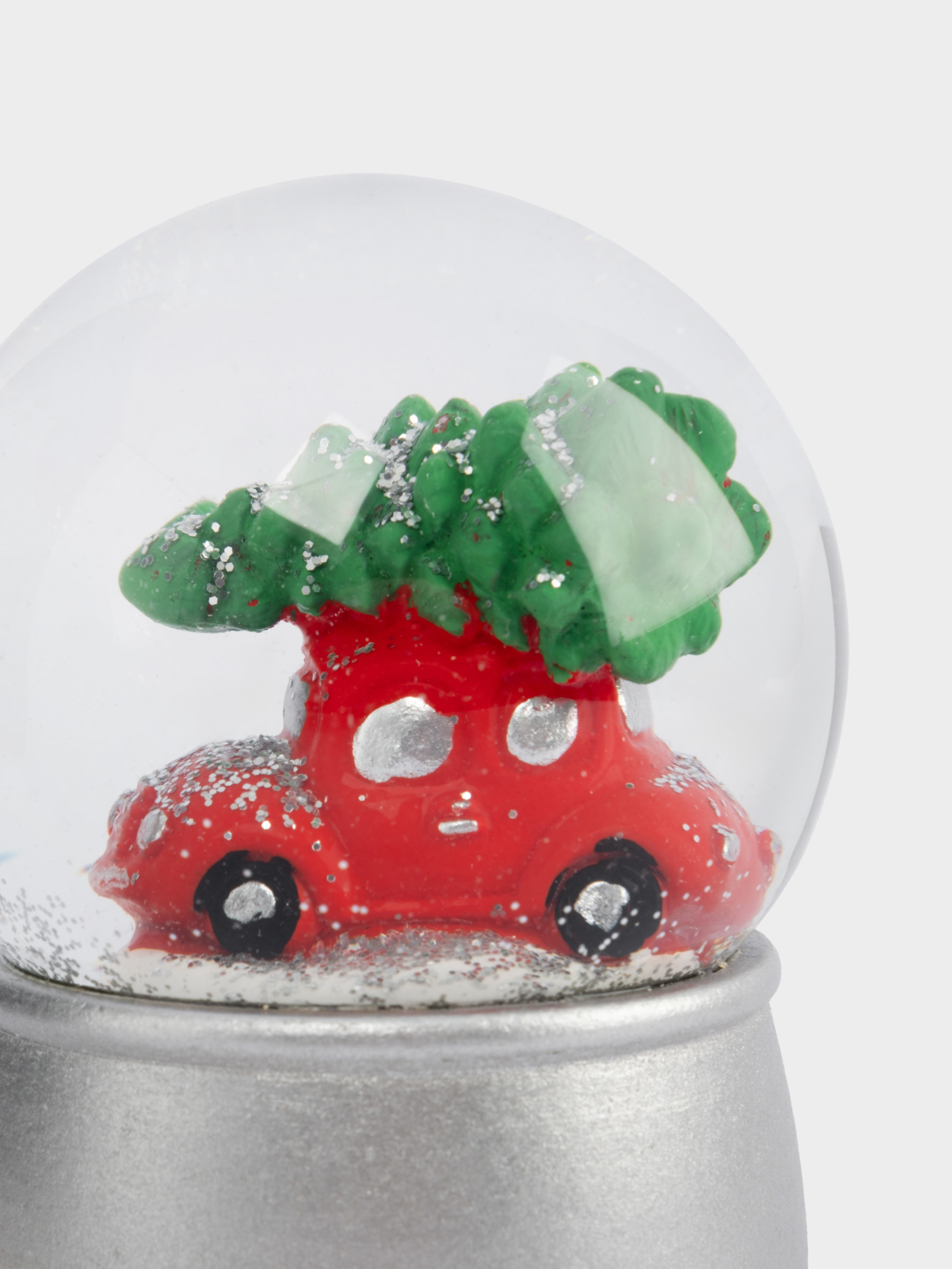 Снежный шар, 7 см, с подсветкой, стекло/полирезин, серебристый, Машина с елкой, New year