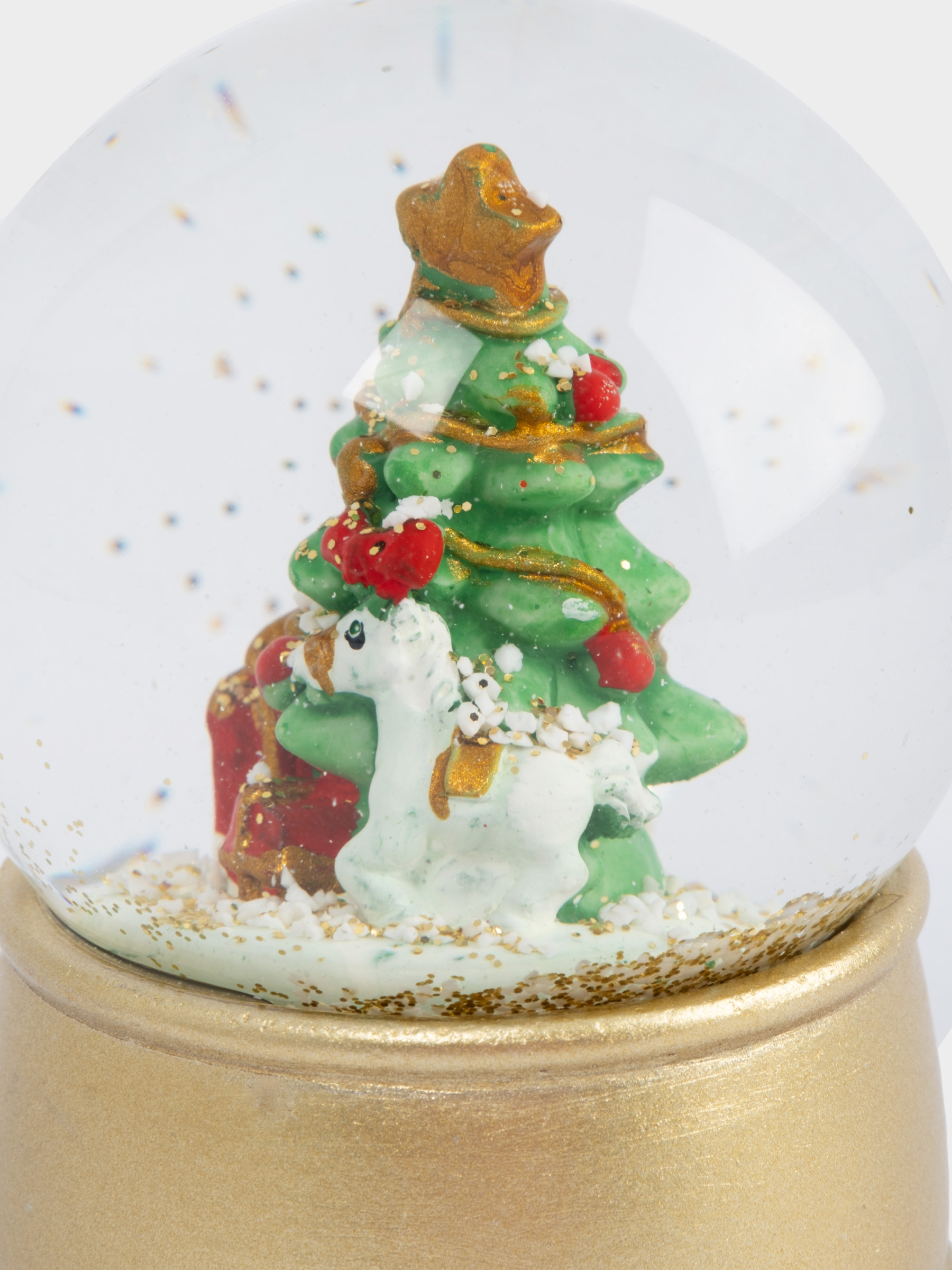 Снежный шар, 7 см, с подсветкой, стекло/полирезин, золотистый, Ель с подарками, New year