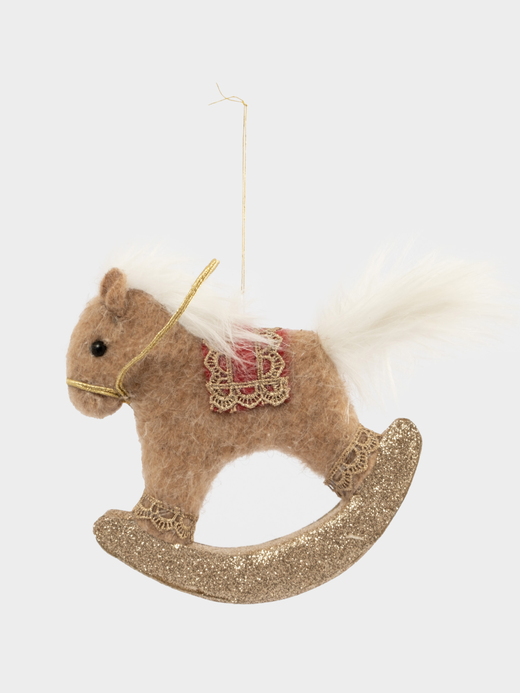 Игрушка елочная, 17 см, пенопласт/полиэстер, бежево-красная, Лошадка-качалка, New year