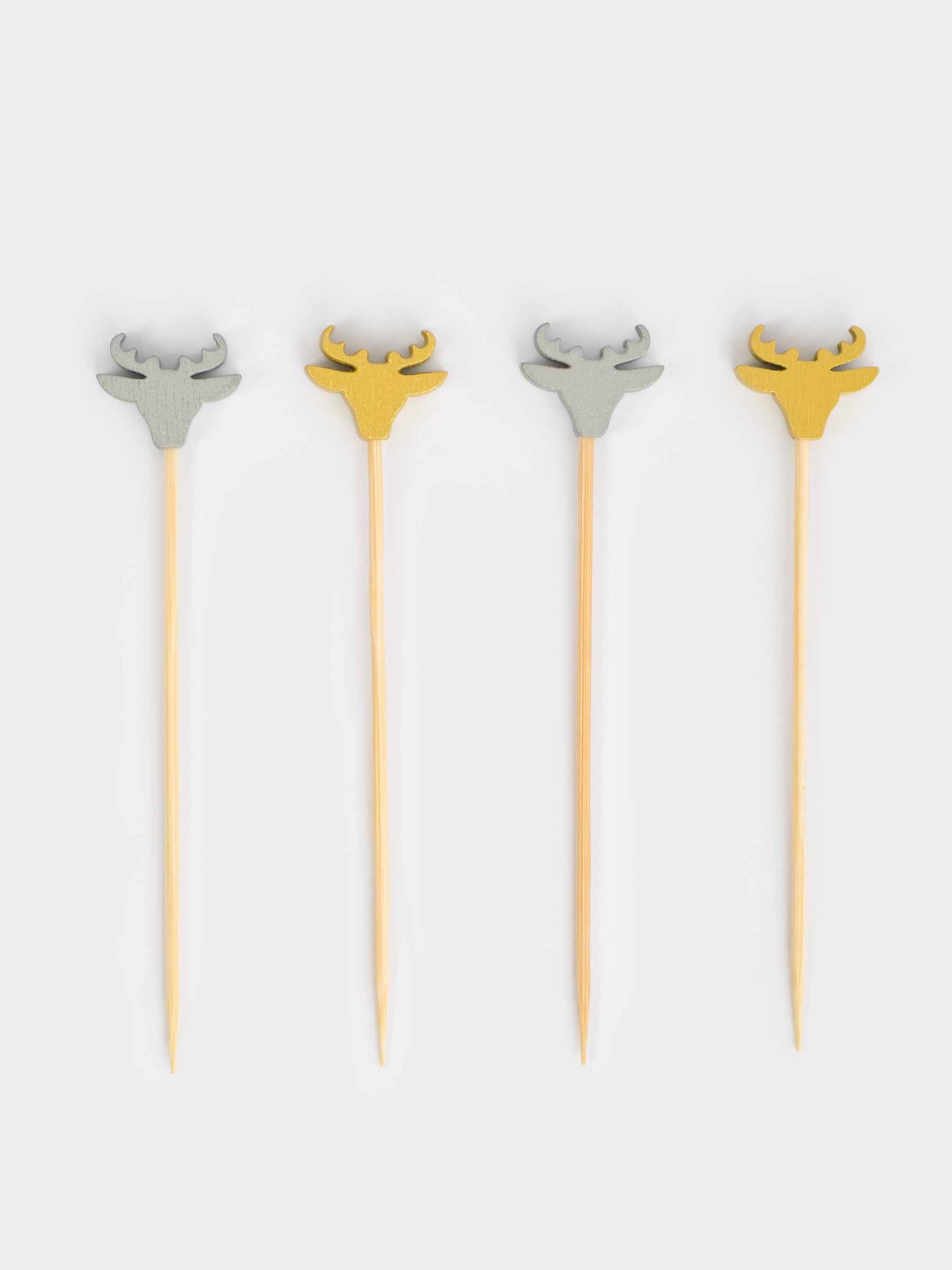 Шпажка для канапе, 9 см, 20 шт, бамбук, серебристая/золотистая, Олень, New year