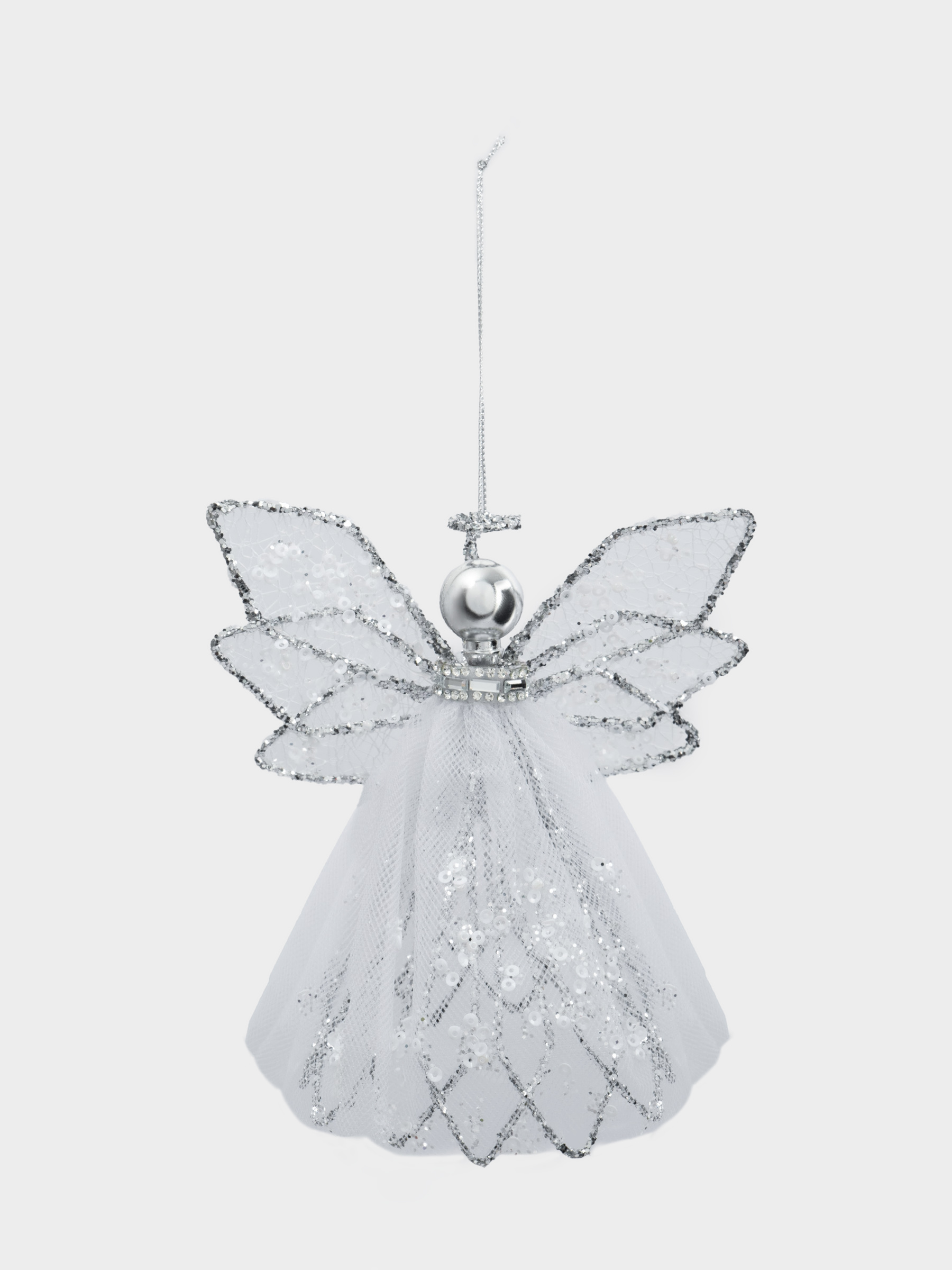 Игрушка елочная, 15 см, металл/ткань, серебристая, Ангел, Event