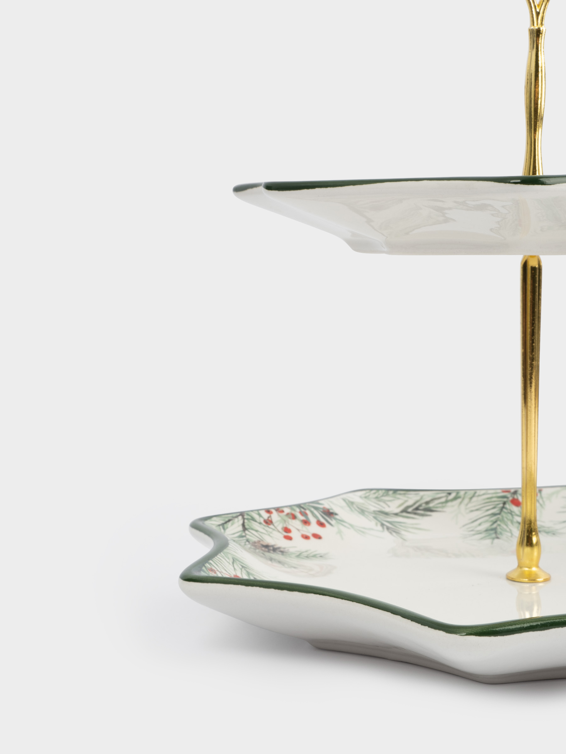 Подставка для пирожных, 25х20/24 см, 2 яруса, керамика D/металл, Еловые ветки, Festival