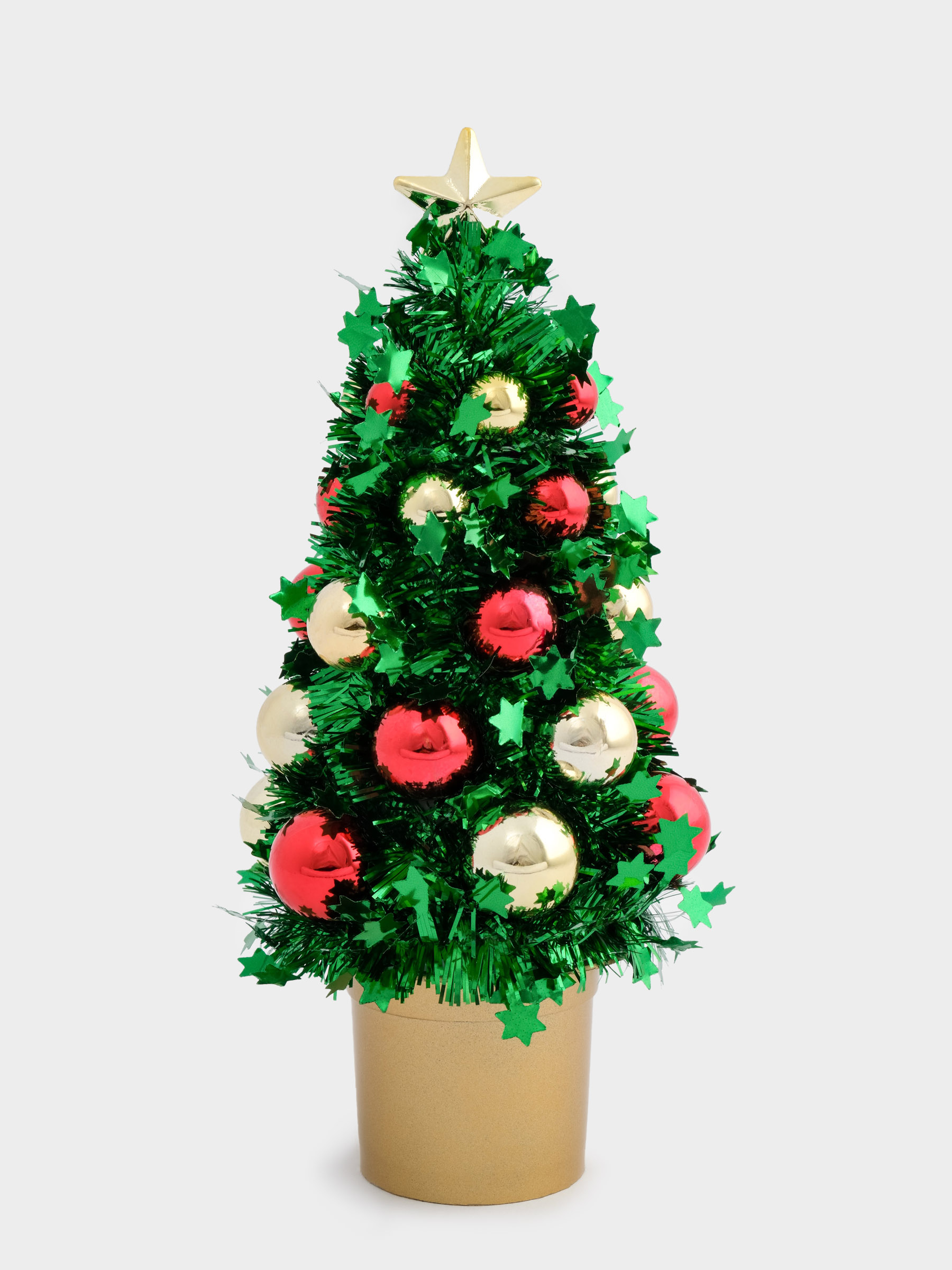 Ель искусственная, 21 см, с шарами, в горшке, мишура/пластик, зеленая, New year