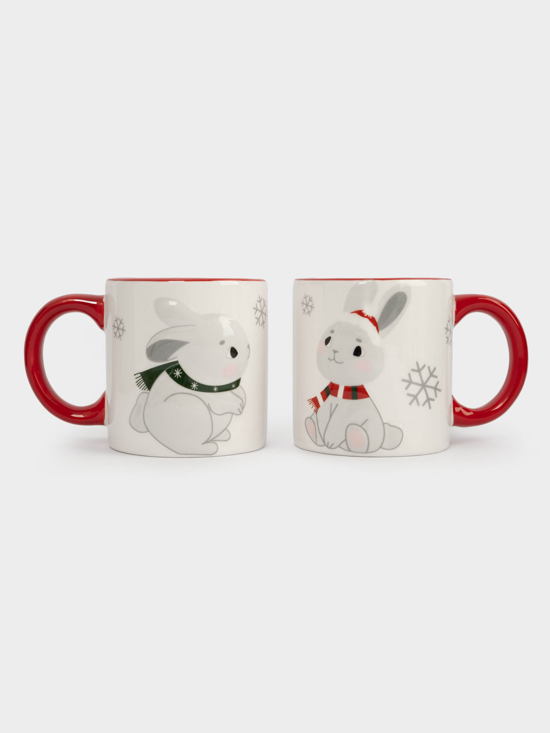 Кружка, детская, 360 мл, 2 шт, керамика, молочно-красная, Зайчики в шарфах, New year