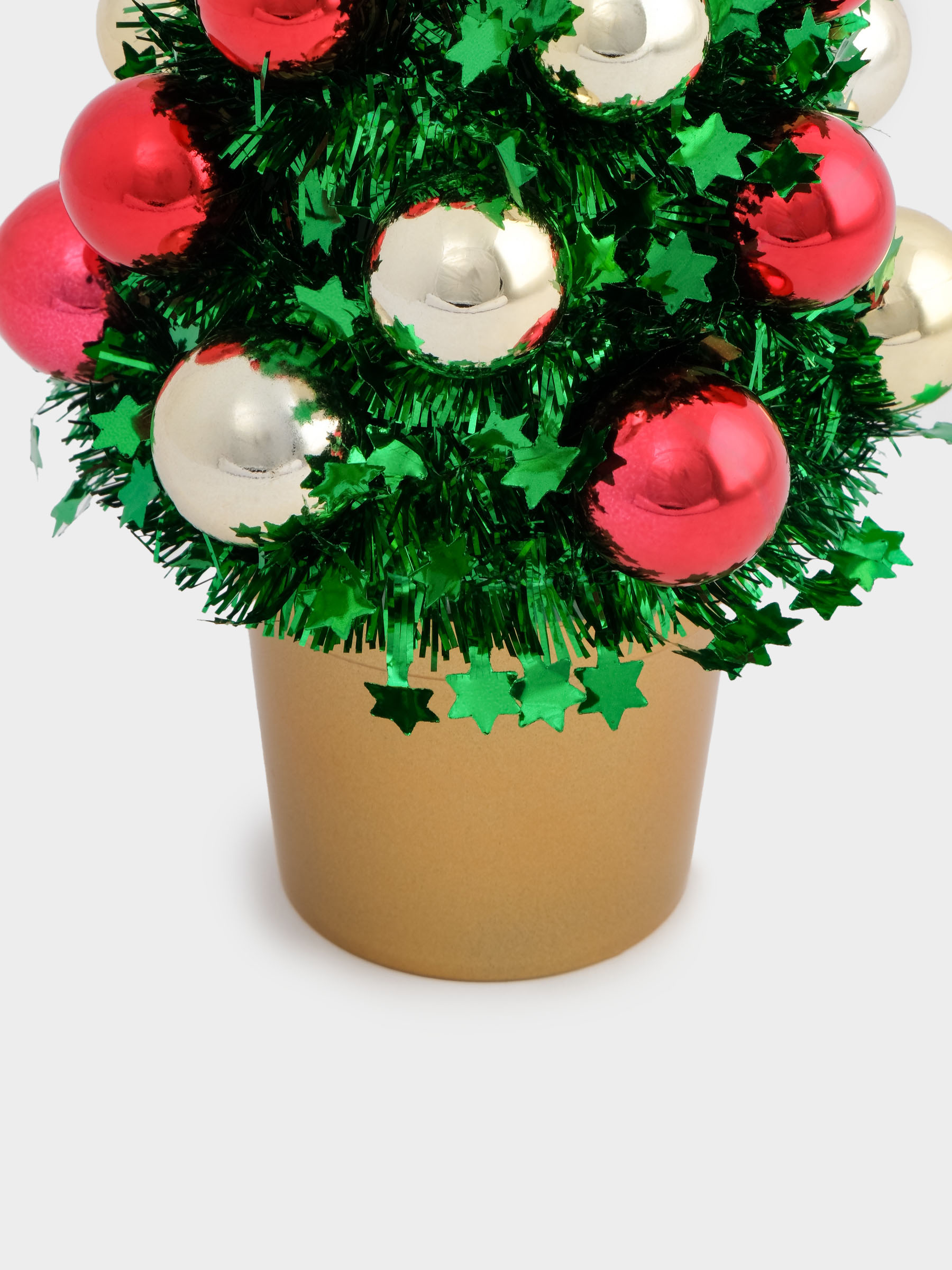 Ель искусственная, 30 см, с шарами, в горшке, мишура/пластик, зеленая, New year