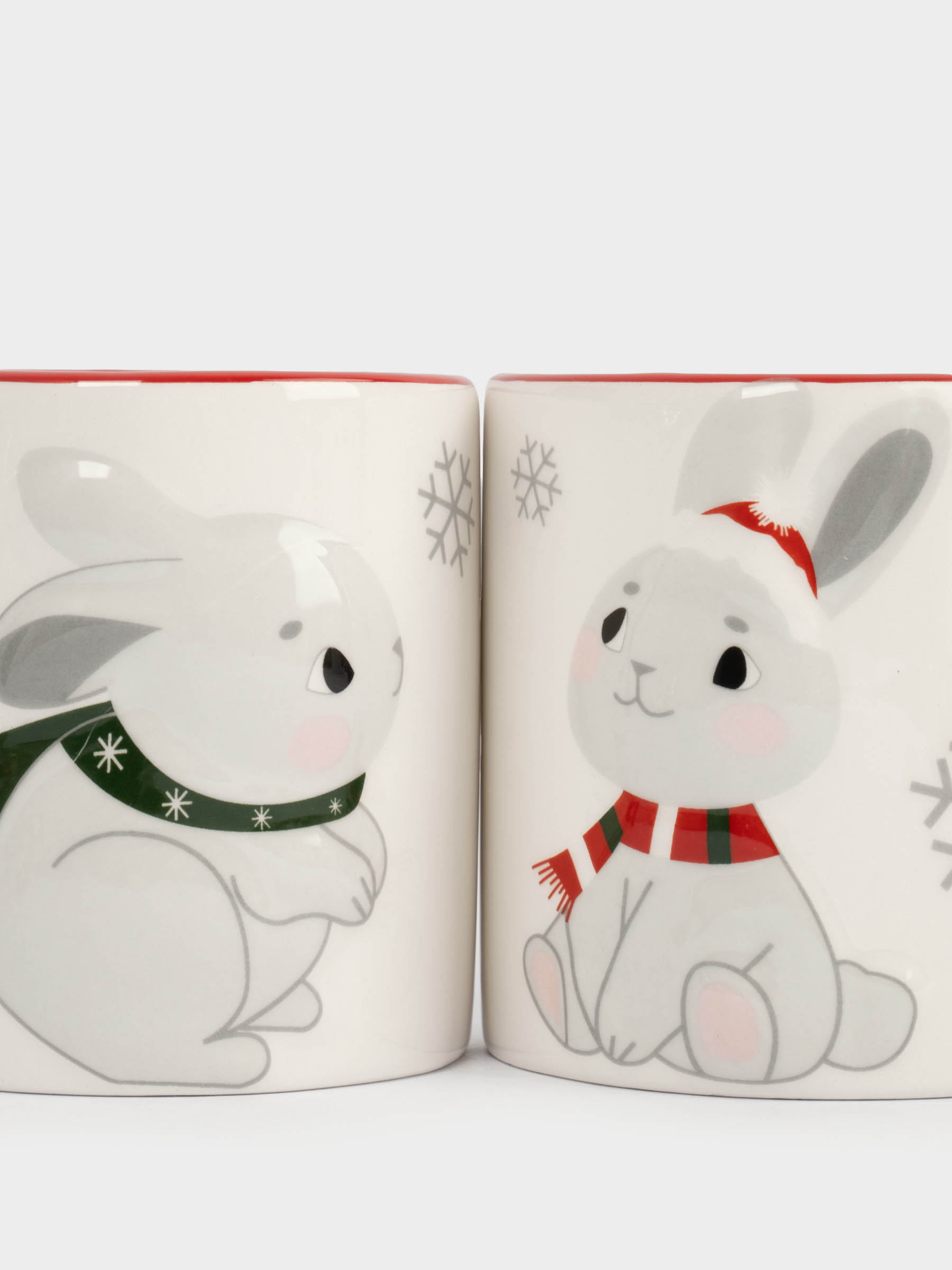 Кружка, детская, 360 мл, 2 шт, керамика, молочно-красная, Зайчики в шарфах, New year