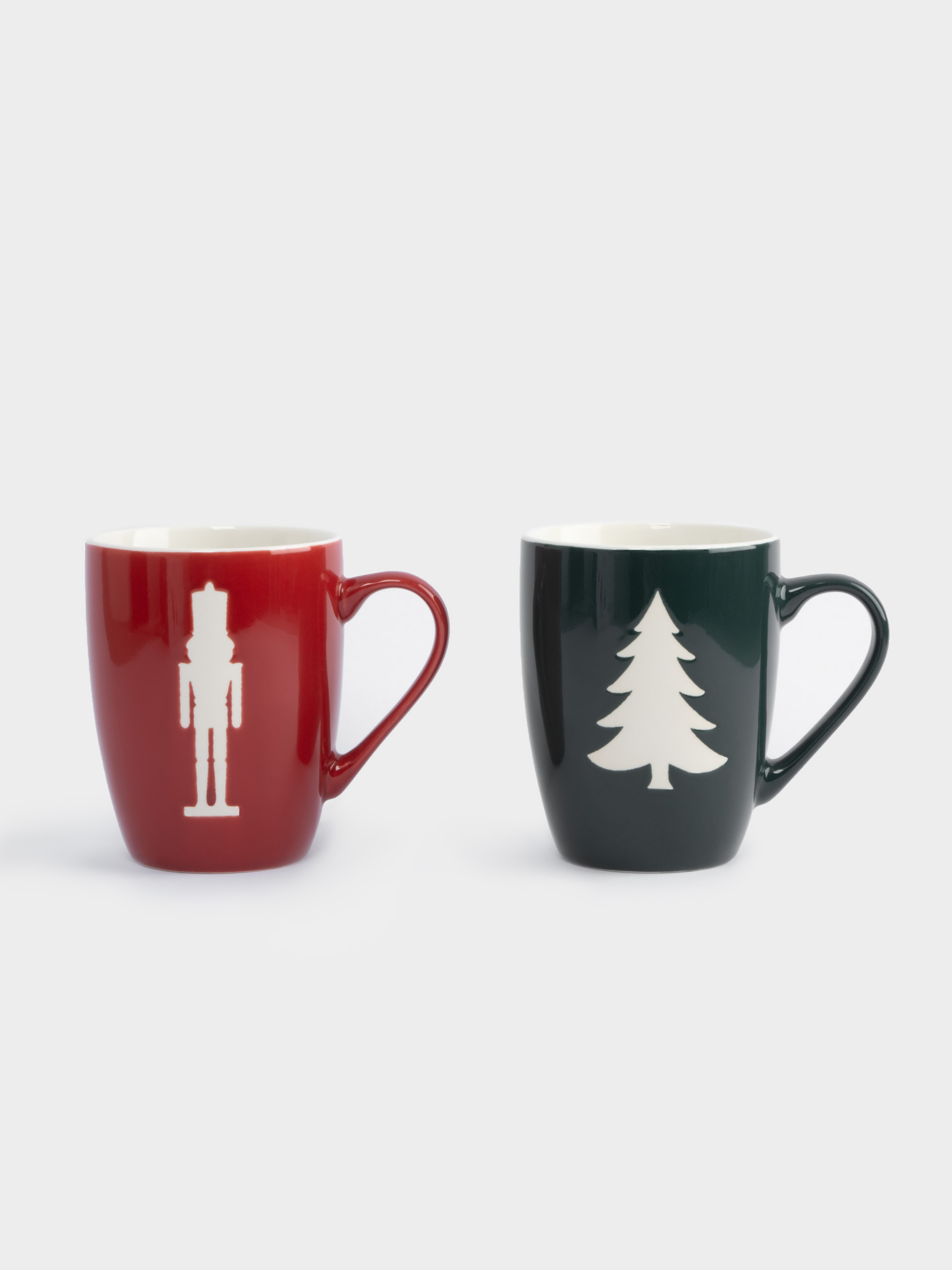 Кружка, 380 мл, 2 шт, фарфор N, зеленая/бордовая, Елка/Щелкунчик, New year