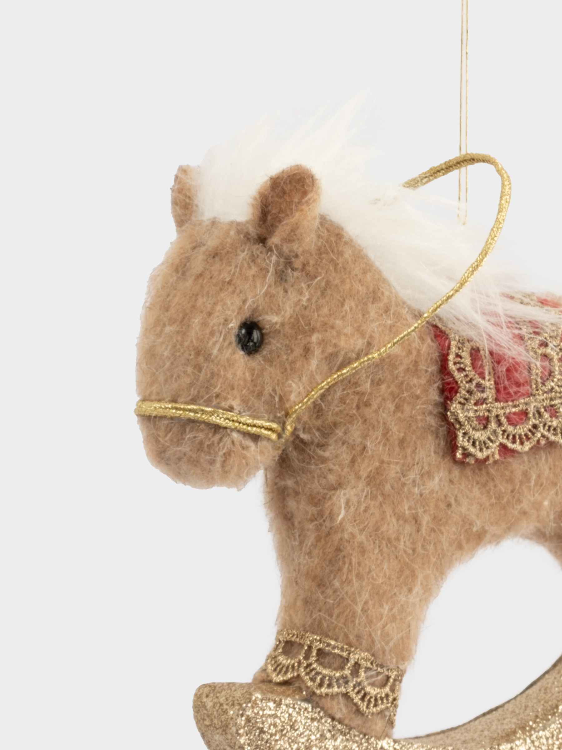 Игрушка елочная, 17 см, пенопласт/полиэстер, бежево-красная, Лошадка-качалка, New year