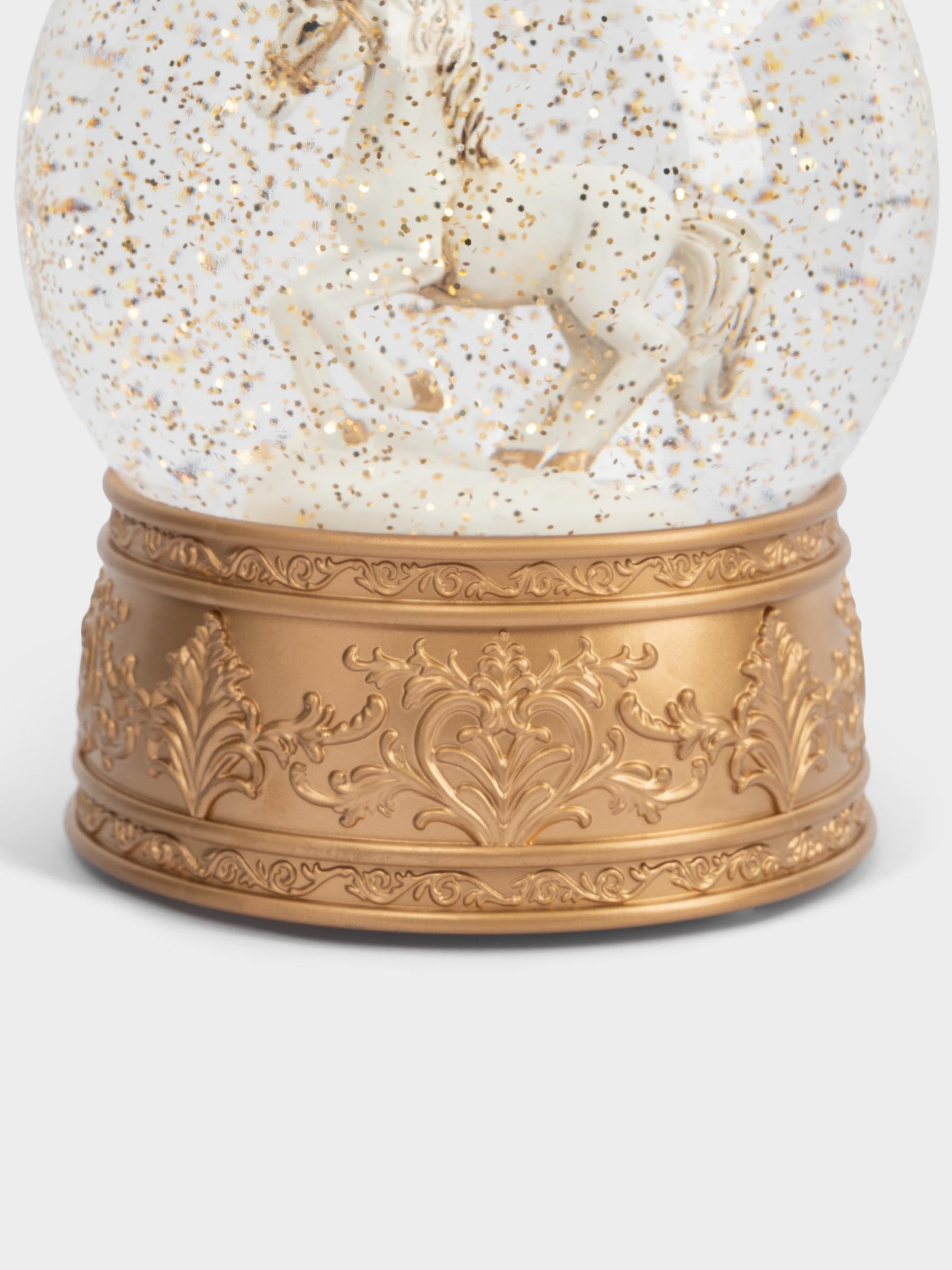 Снежный фонарь, 18 см, с подсветкой, пластик, золотистый, Лошадь в шаре, Horse